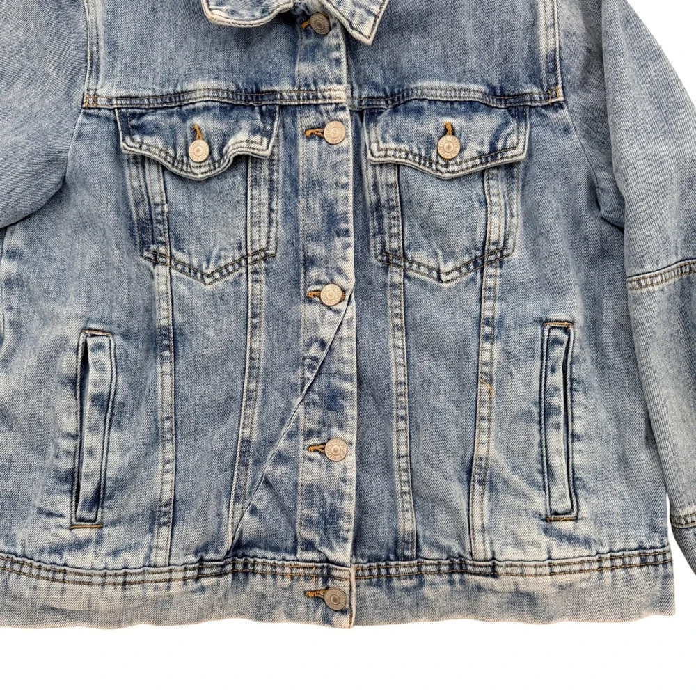 Free People Womens Light Wash Denim Trucker Jacket Blue Size L Cotton Blend Crop - Picture 4 of 9